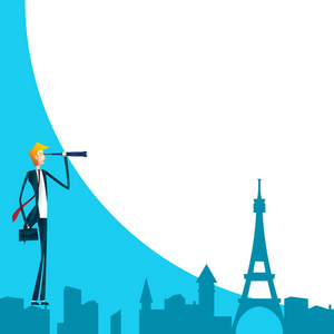 商人使用望遠(yuǎn)鏡從鳥籠商業(yè)視覺概念向量動(dòng)畫片的例證